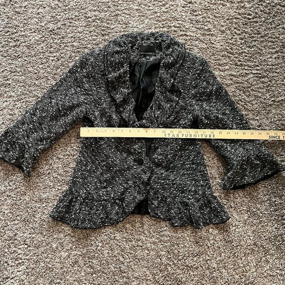 Cynthia Rowley Blazer Swing Jacket Sz Small Grey Tweed Ruffle 3/4 Sleeve - Picture 6 of 7